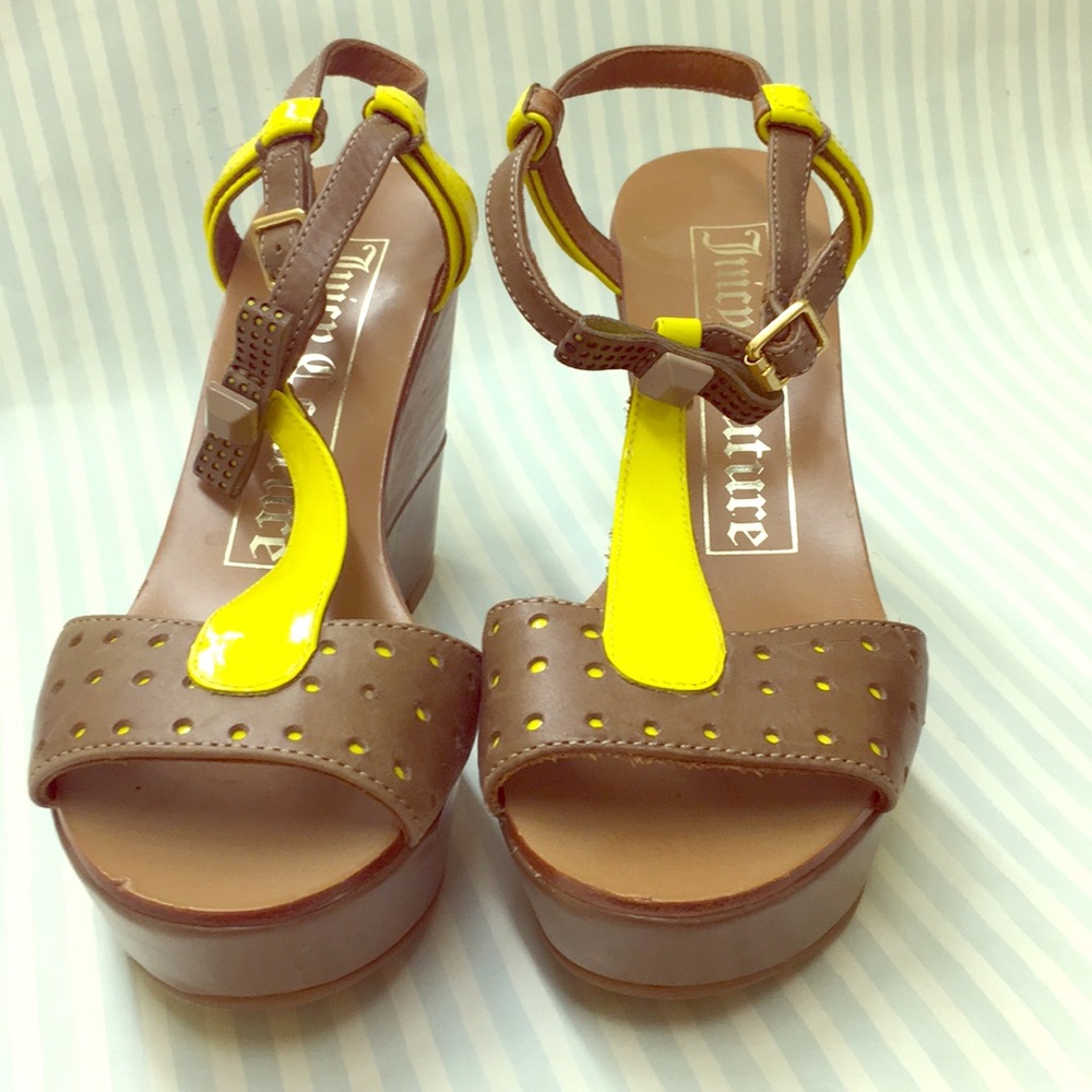 Juicy Couture neon yellow & tan sandals